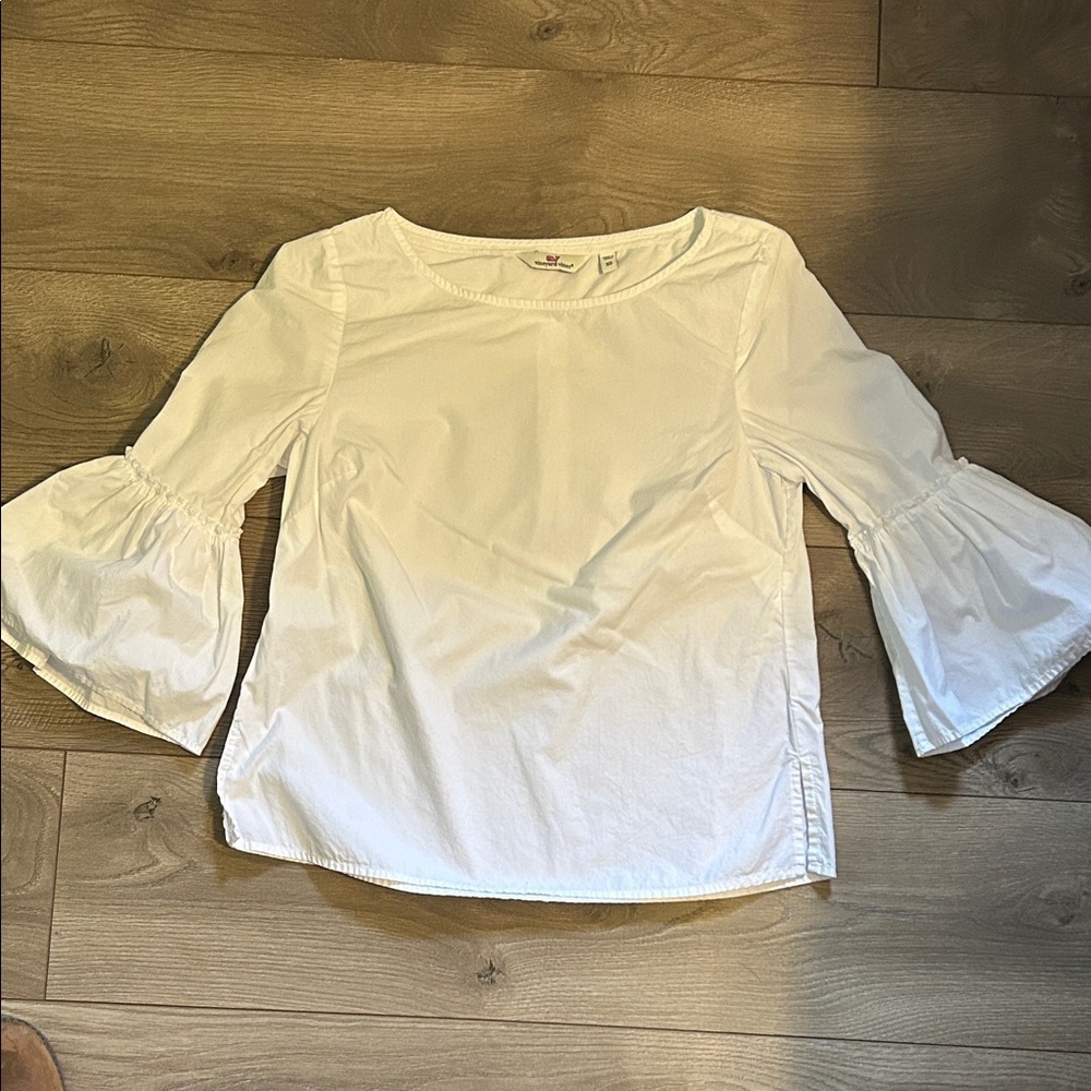 Vineyard Vines White Ruffle Bell Sleeve Blouse